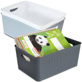 Ordnungsbox-Set WEIß-GRAU-ANTHRAZIT - 24x16x10cm - 3,3 Liter - DINA5 - Rattanoptik Schubladenorganizer Ordnungskorb Schublade - Organizerbox Ordnungssystem Kunststoff Aufbewahrung Bad Korb Schrank Schreibtisch